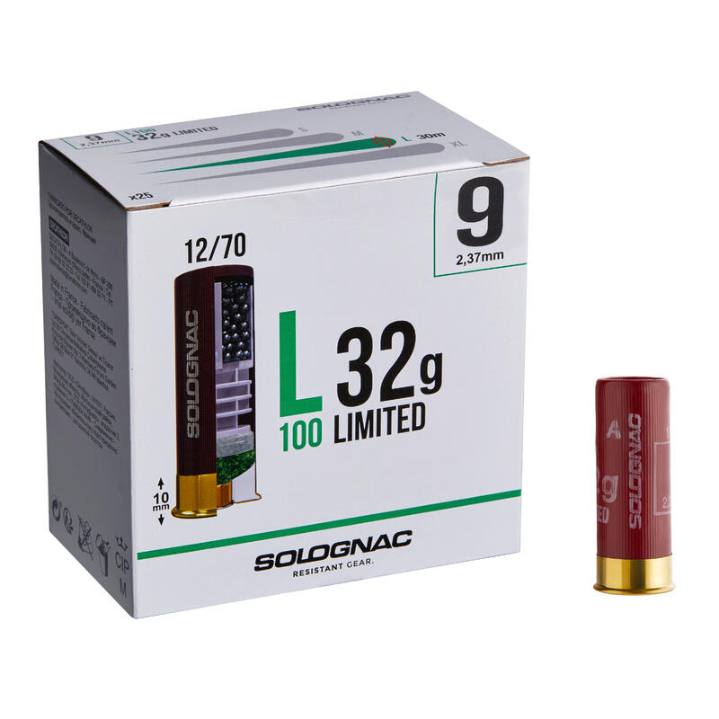 CARTUCHO caza solognac L100 32 g LIMITED CALIBRE 12/70 PERDIGÓN N.° 9 X250