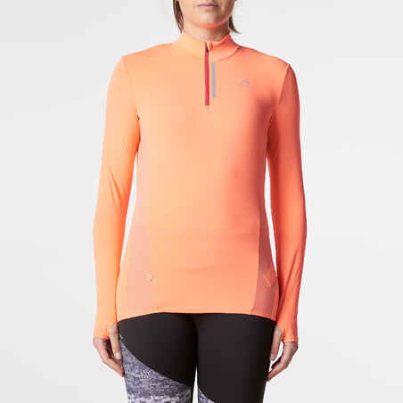 Run Dry + Zip Women's Running Long-Sleeved T-Shirt - Coral