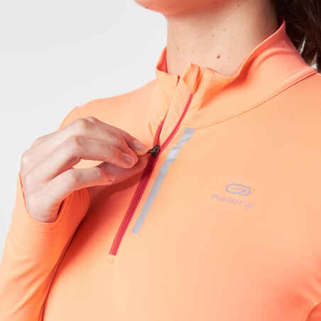 Run Dry + Zip Women's Running Long-Sleeved T-Shirt - Coral