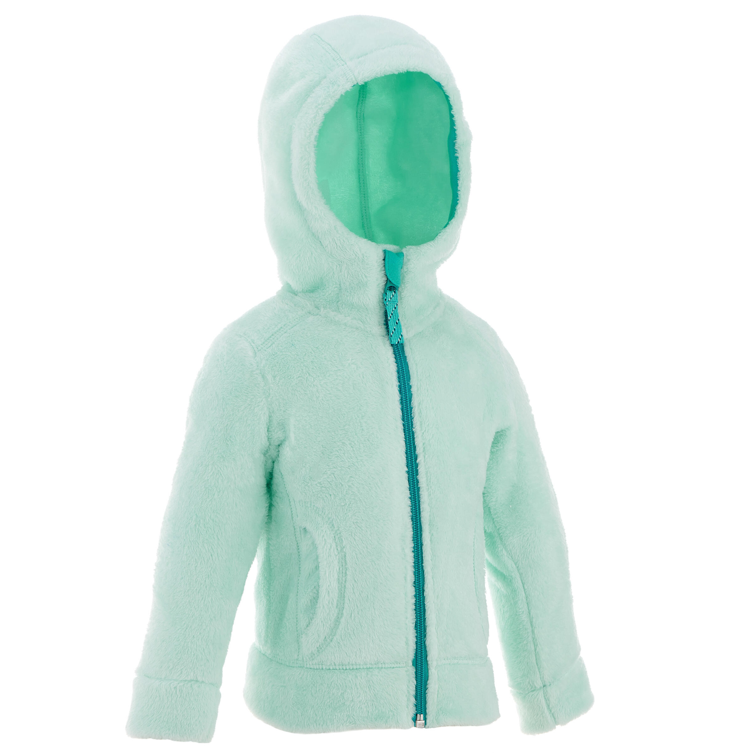 QUECHUA Girls' Hiking Warm Hoodie Fleece Jacket - Green