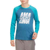 500 Boys' Long Sleeve Gym T-Shirt - Petrol Blue Print
