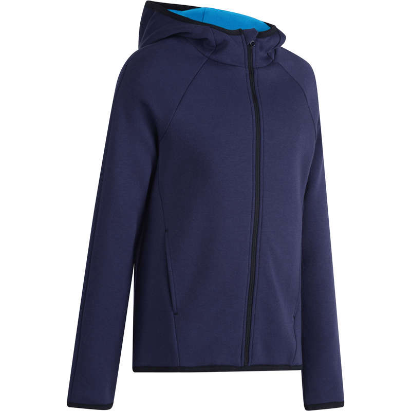 DOMYOS Boys' Warm Hooded Zip-Up Gym Jacket - Blue | Decathlon