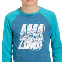 500 Boys' Long Sleeve Gym T-Shirt - Petrol Blue Print