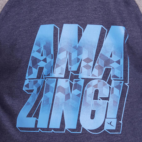 T-Shirt 500 manches longues Gym garçon imprimé bleu marine