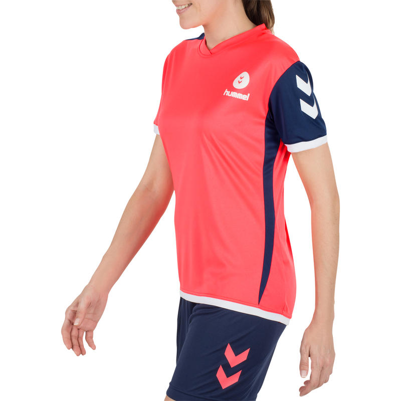 Maillot de handball Hummel Campaign femme rose/noir, chevron blanc 2017 Decathlon Martinique