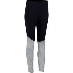 Legging 7/8 slim Gym & Pilates femme bicolore noir gris chiné FIT+