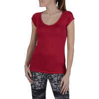 Women's Gym & Pilates Slim-Fit Short-Sleeved T-Shirt - Dark Red