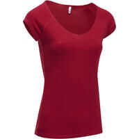Women's Gym & Pilates Slim-Fit Short-Sleeved T-Shirt - Dark Red