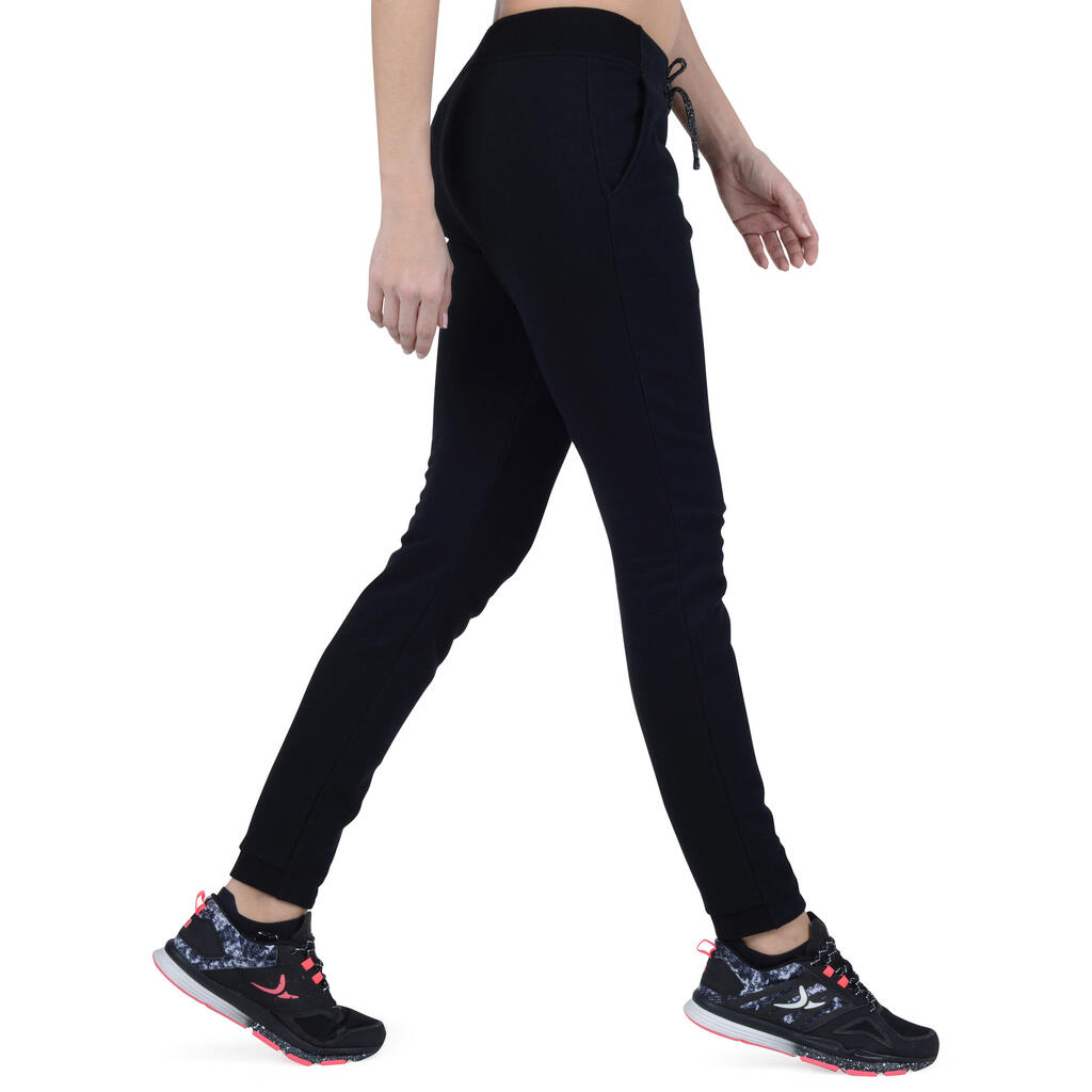 Jogginghose 500 Slim Gym Stretching Damen schwarz