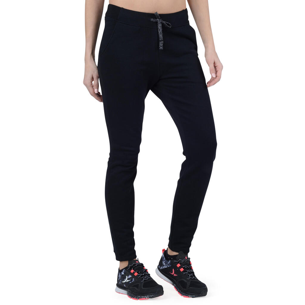 Jogginghose 500 Slim Gym Stretching Damen schwarz