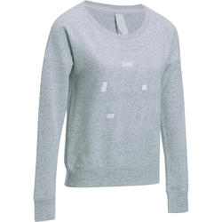 Sweat col rond Gym & Pilates femme imprimé gris chiné effet neps