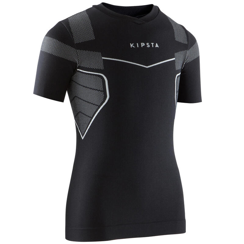 Camiseta térmica de fútbol manga corta niños Kipsta Keepdry 500 negra