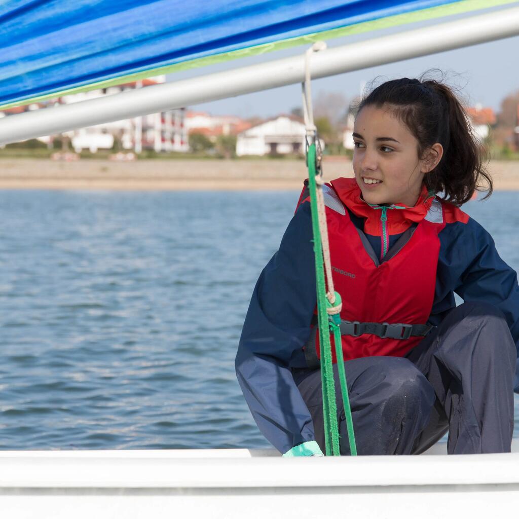 100 Children's Dinghy/Catamaran Windproof Anorak - Dark Blue/Red Coral