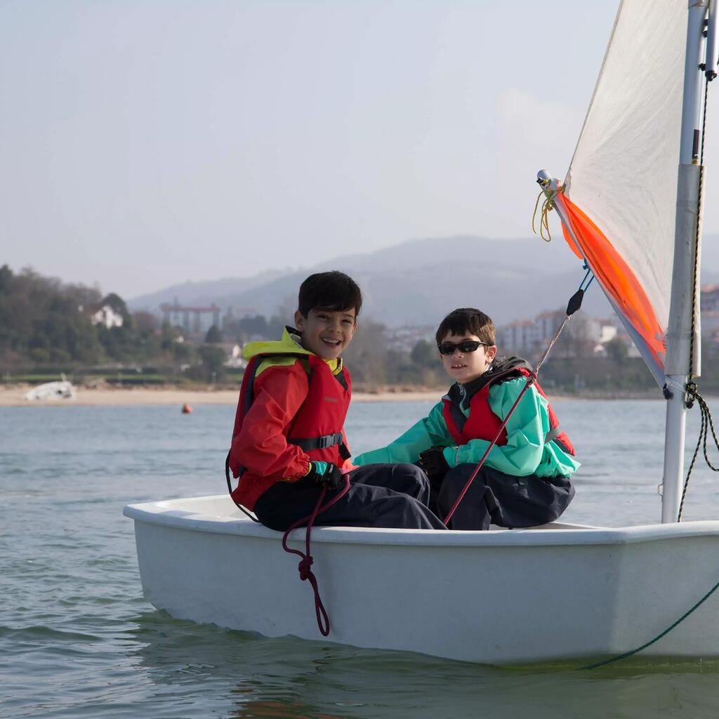 Coupe vent vareuse dériveur/catamaran enfant 100 rouge corail/jaune