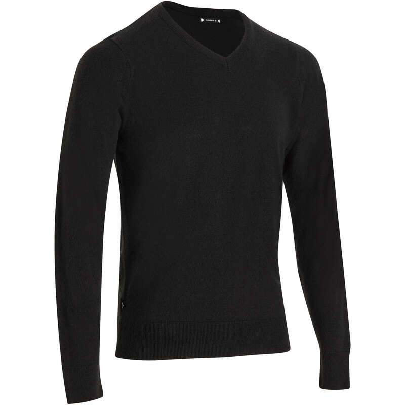 MENS MILD WEATHER GOLF CLOTHING - 100 V NECK GOLF SWEATER - BLACK INESIS