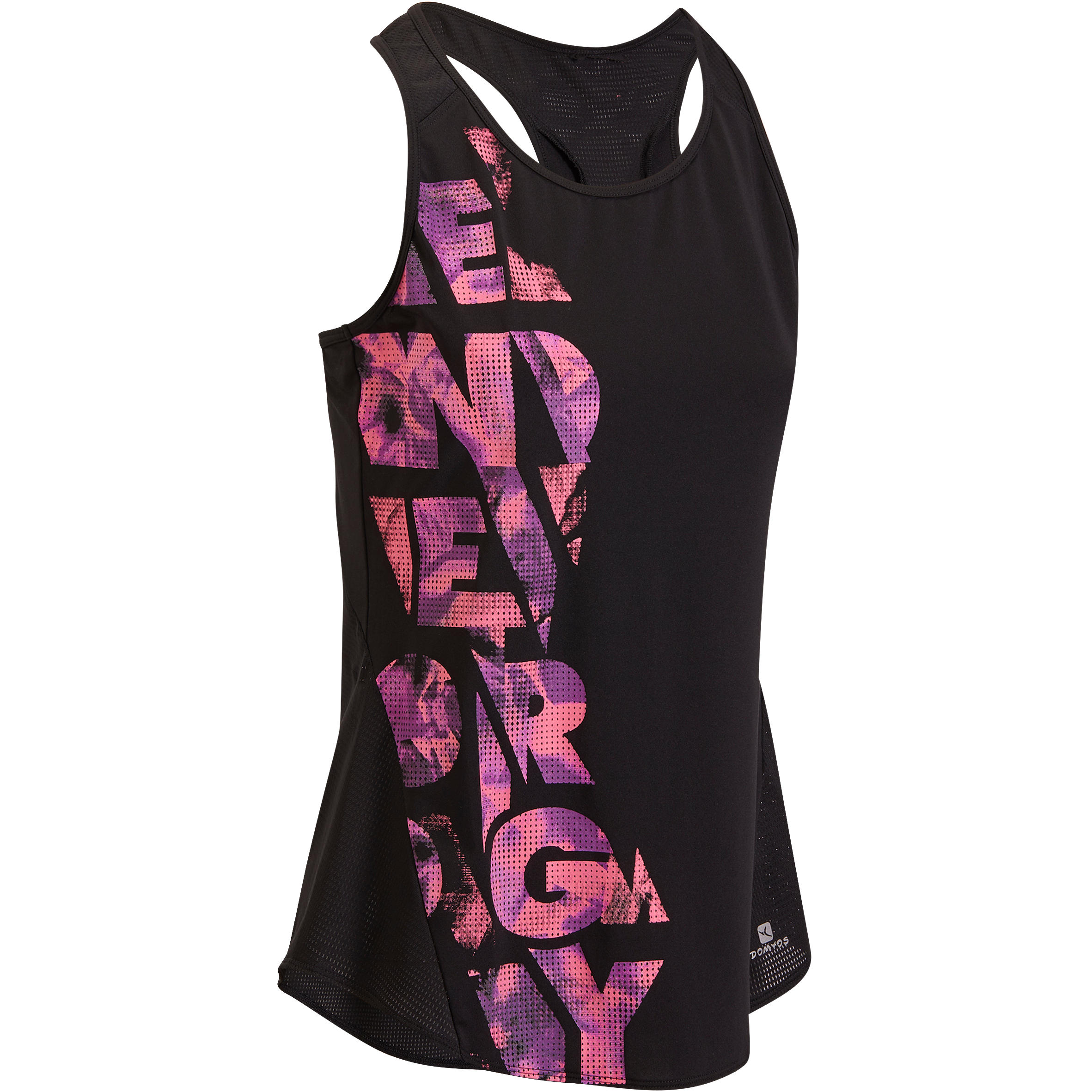 DOMYOS Energy Women's Printed Cardio Fitness Tank Top - Black/Pink