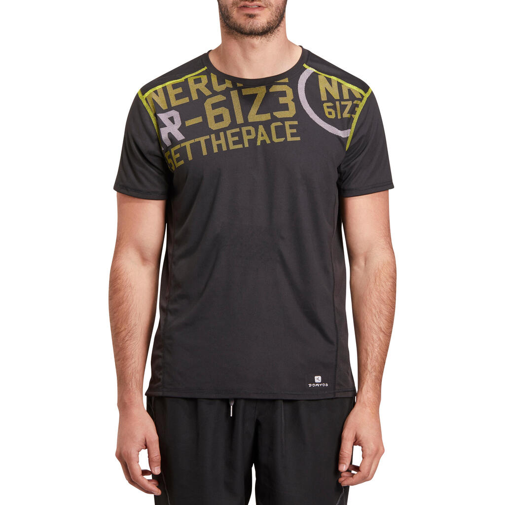 Camiseta fitness cardio hombre negra estampada amarillo Energy 