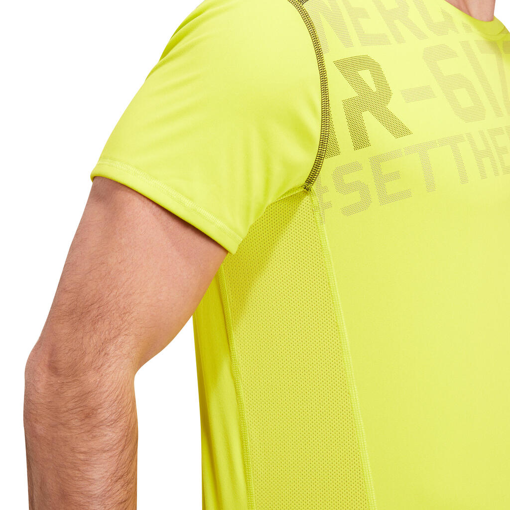 Camiseta fitness cardio hombre negra estampada amarillo Energy 