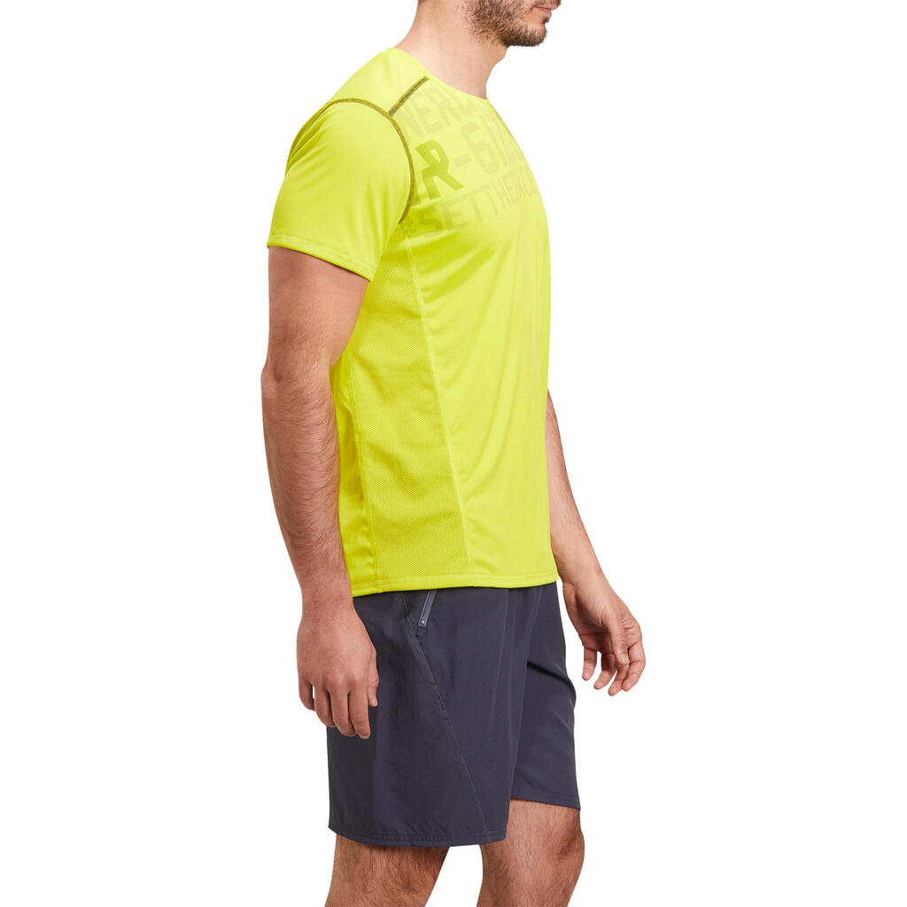 Camiseta fitness cardio hombre negra estampada amarillo Energy 