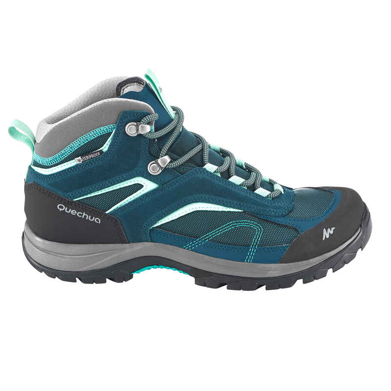 Women’s waterproof mountain walking boots - MH100 Mid - Turquoise ...