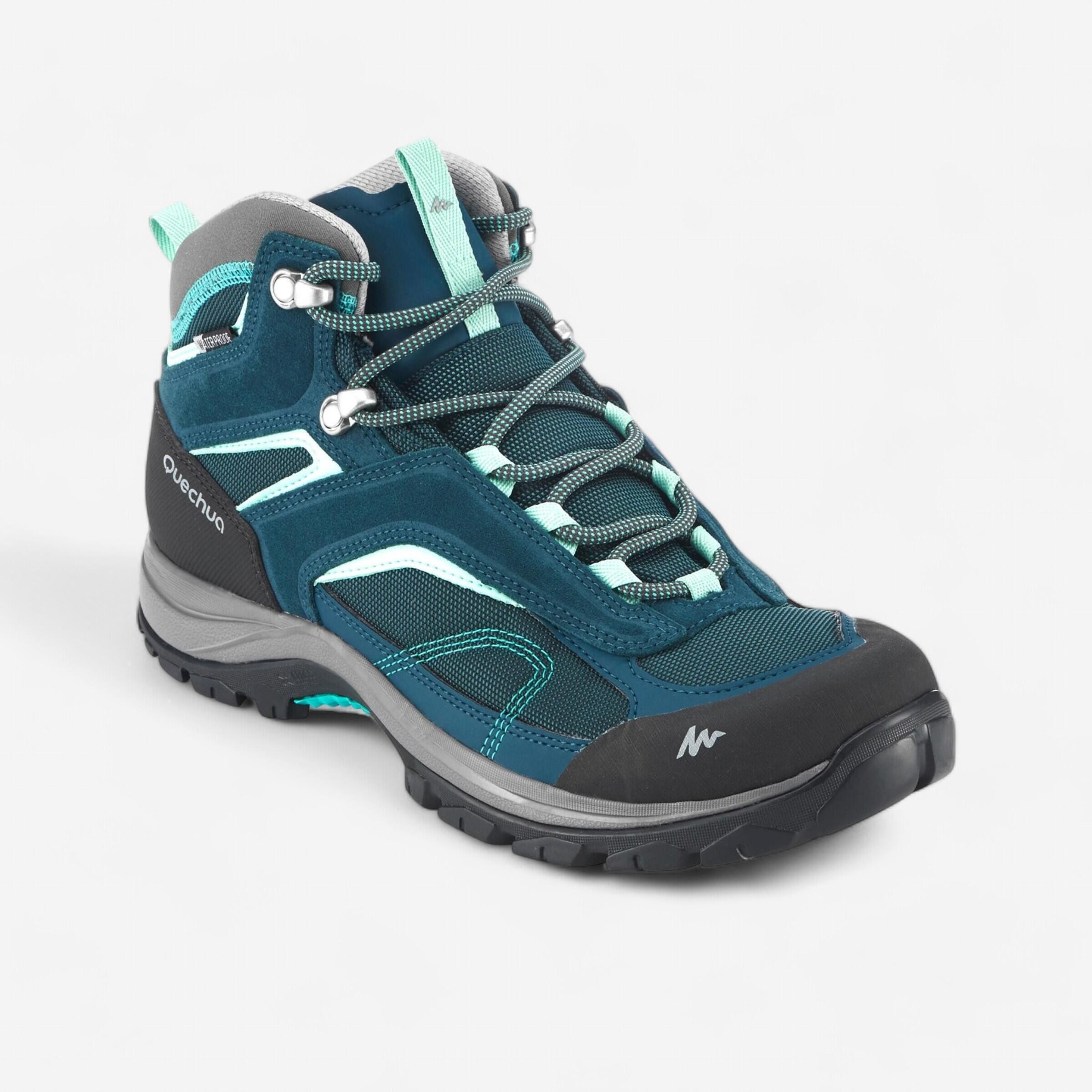 Botas impermeables de senderismo montaña grises/azules para mujer MH100 WTP  - Decathlon