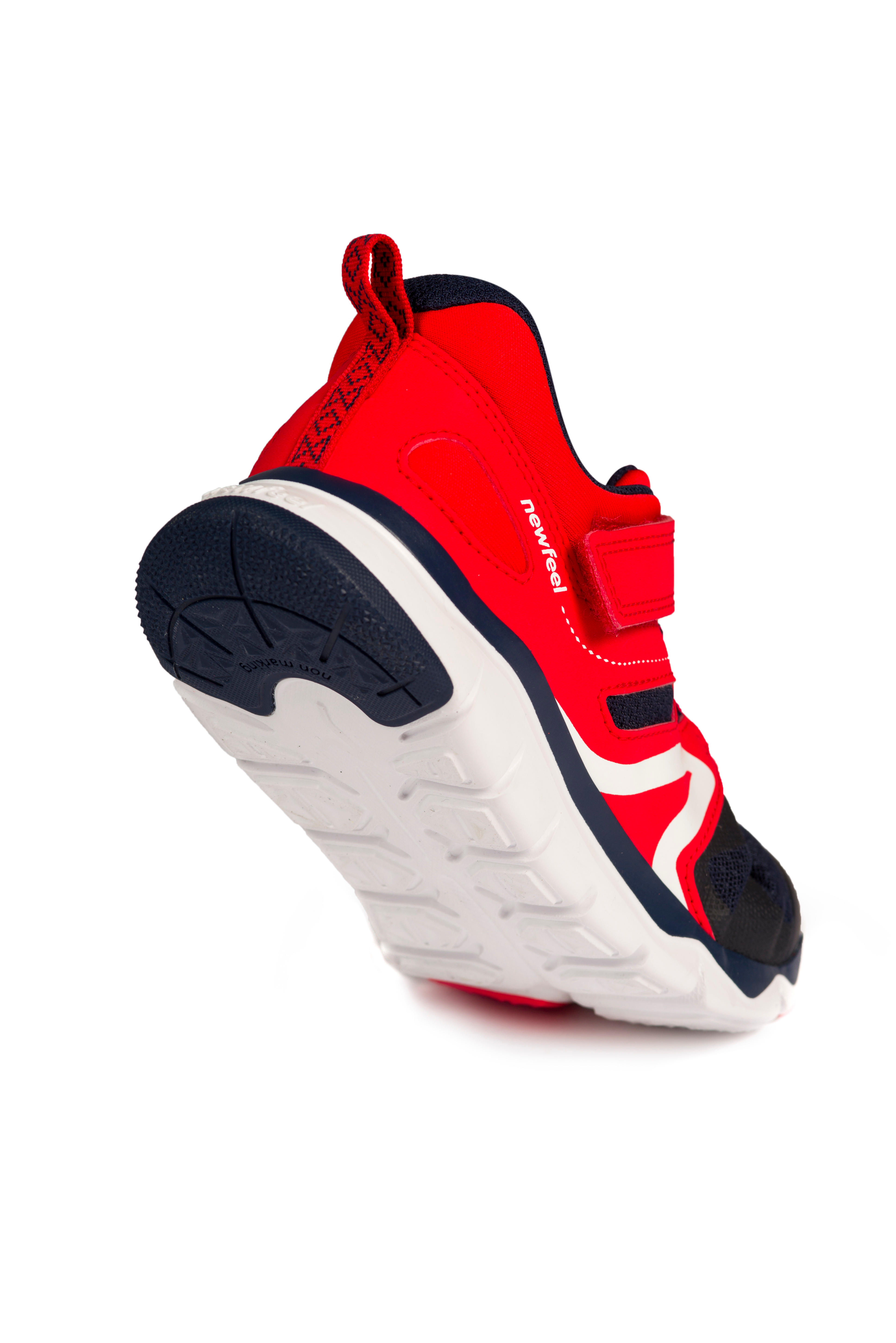 Kids lightweight and breathable rip tab trainers red black