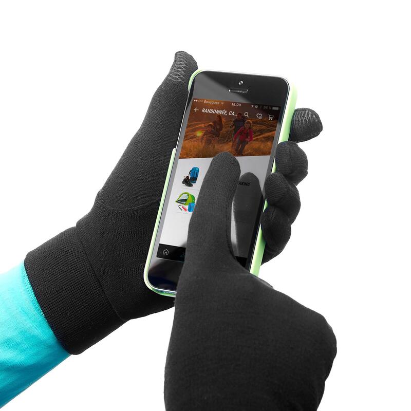 Touchscreen onderhandschoenen voor wandelen SH500 mountain zijde kinderen 6-14 jaar