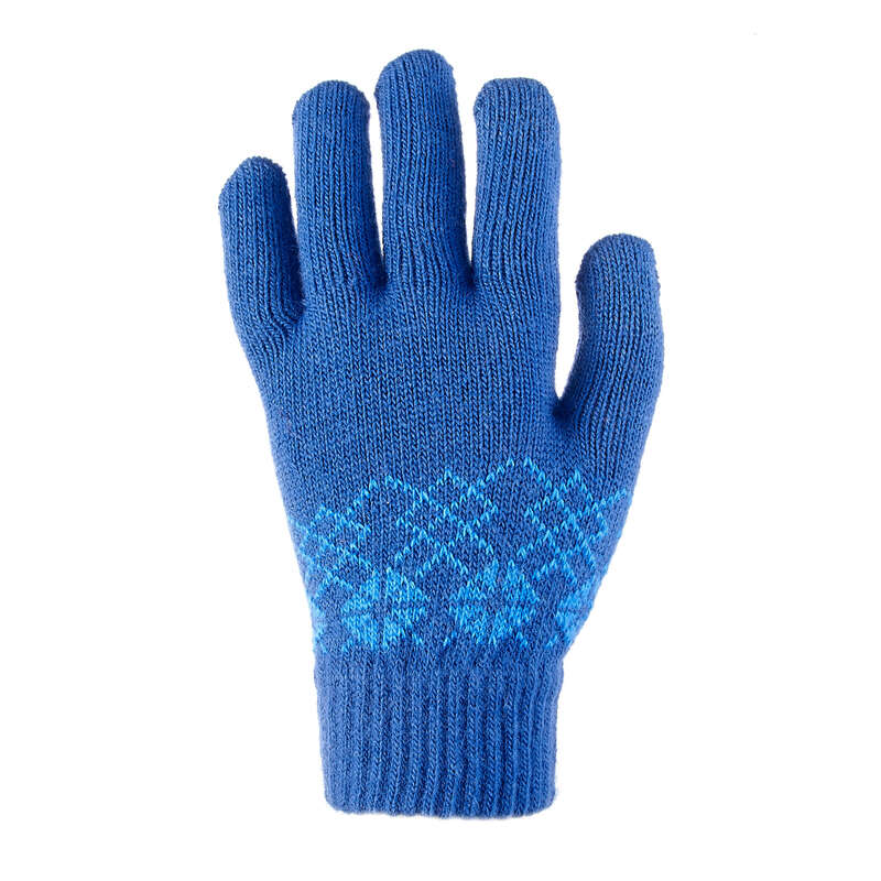 CHILDREN SNOW HIKING GLOVES & WARM SOCKS Hiking - JR KNITTED GLOVES MH100 - BLUE QUECHUA - Hiking Clothes