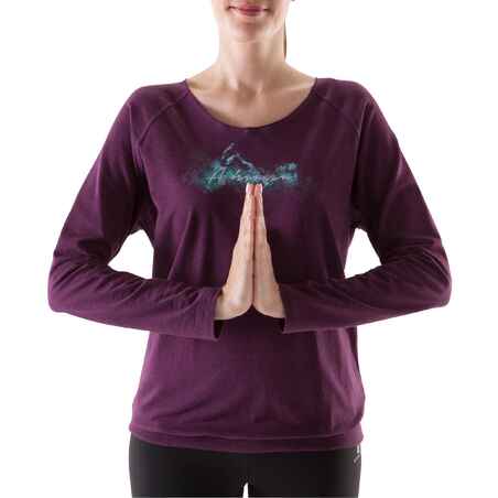 Women's Long-Sleeved Gentle Yoga Organic Cotton T-Shirt - Burgundy