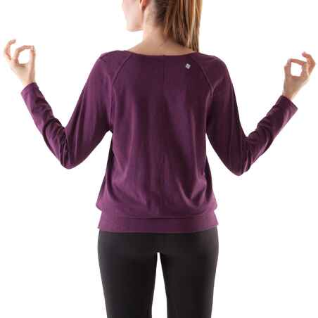 Women's Long-Sleeved Gentle Yoga Organic Cotton T-Shirt - Burgundy
