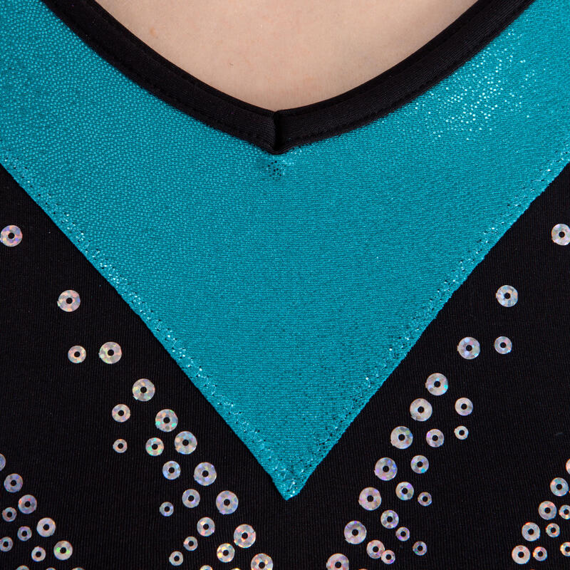 Maillot preto e turquesa sem mangas de Ginástica Artistica Feminina