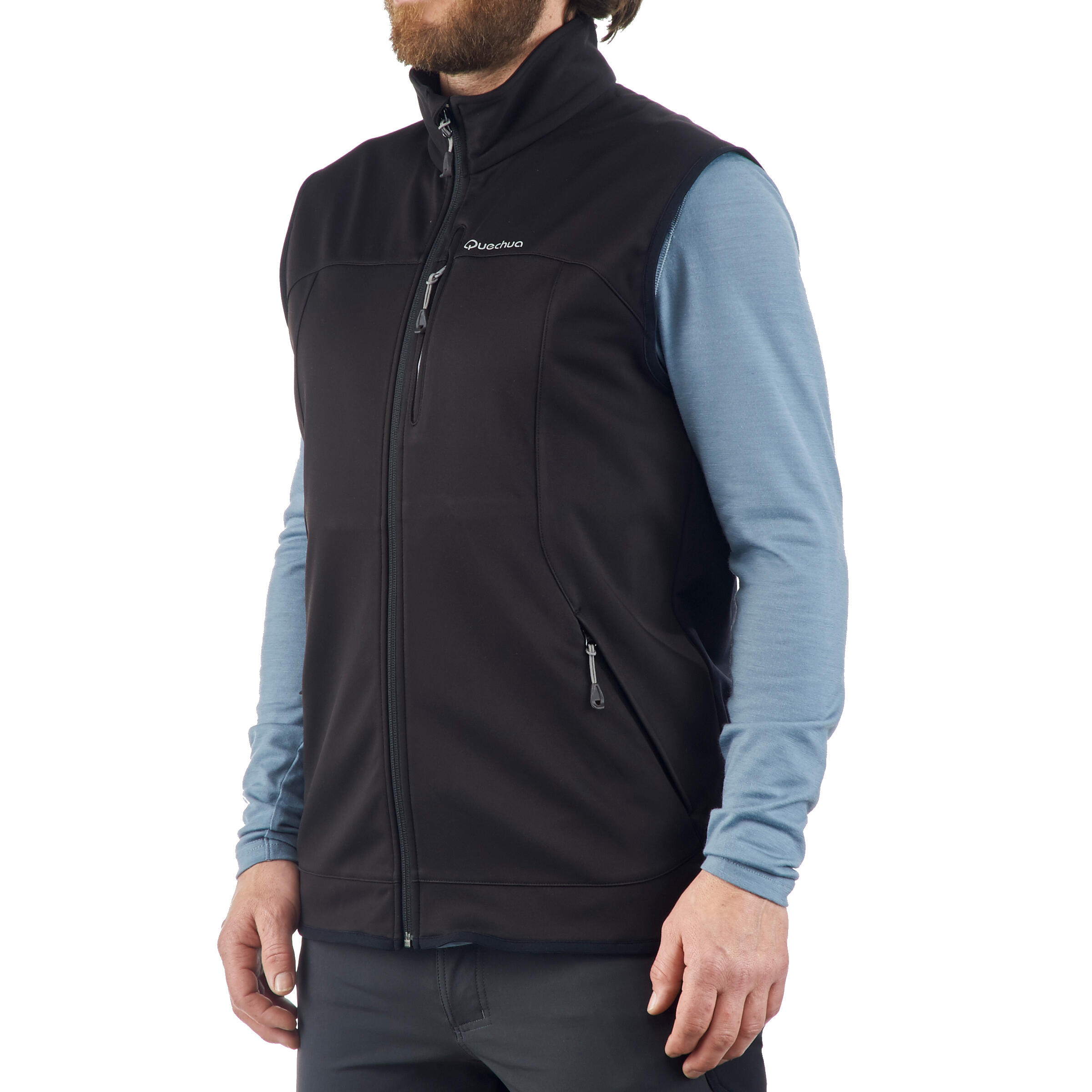 Gilet coupe vent de rando montagne TREK 500 WIND noir Hommes