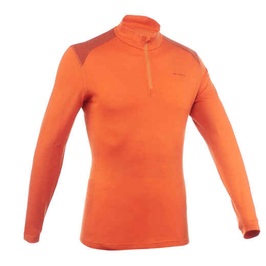 
      Men’s orange long sleeve mountain trekking T-Shirt TECHWOOL190 zip
  