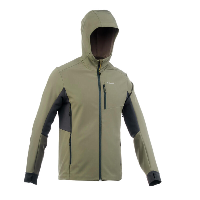 Jachetă Protecție vânt Softshell Trekking la munte MT500 WINDWARM Kaki Bărbați