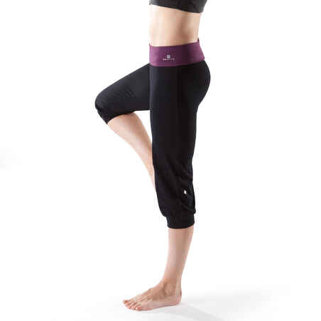 Women's Organic Cotton Gentle Yoga Cropped Bottoms - Black/Heathered Burgundy