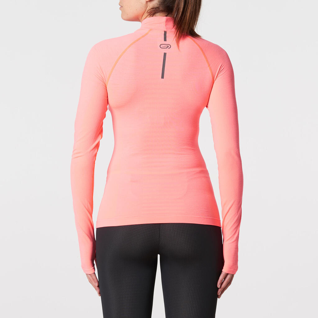 Laufshirt langarm Kiprun Skincare Damen koralle
