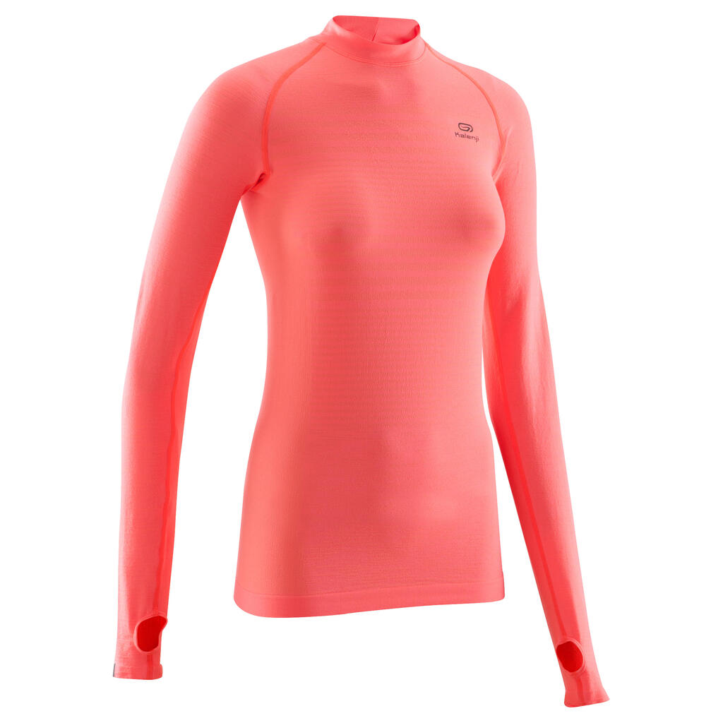 Laufshirt langarm Kiprun Skincare Damen koralle