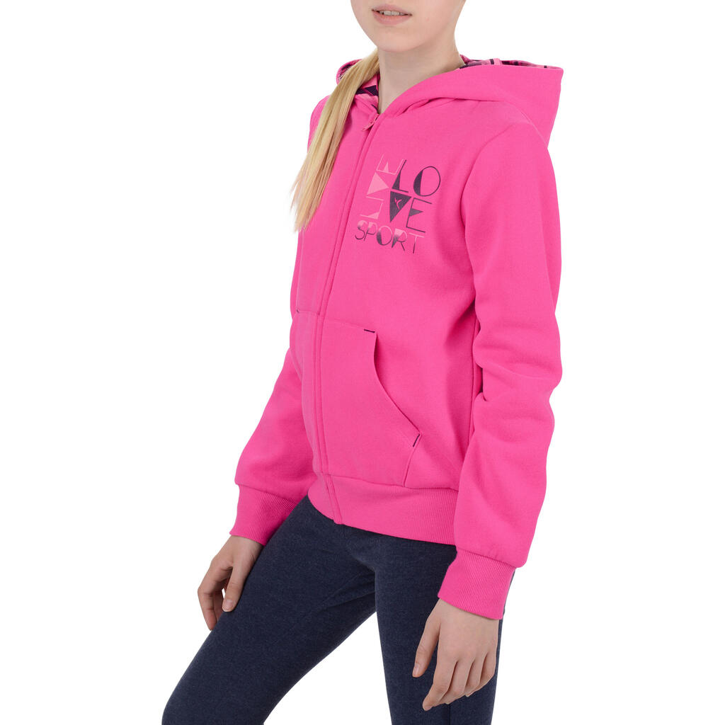 500 Girls' Hooded Gym Jacket - Pink Print