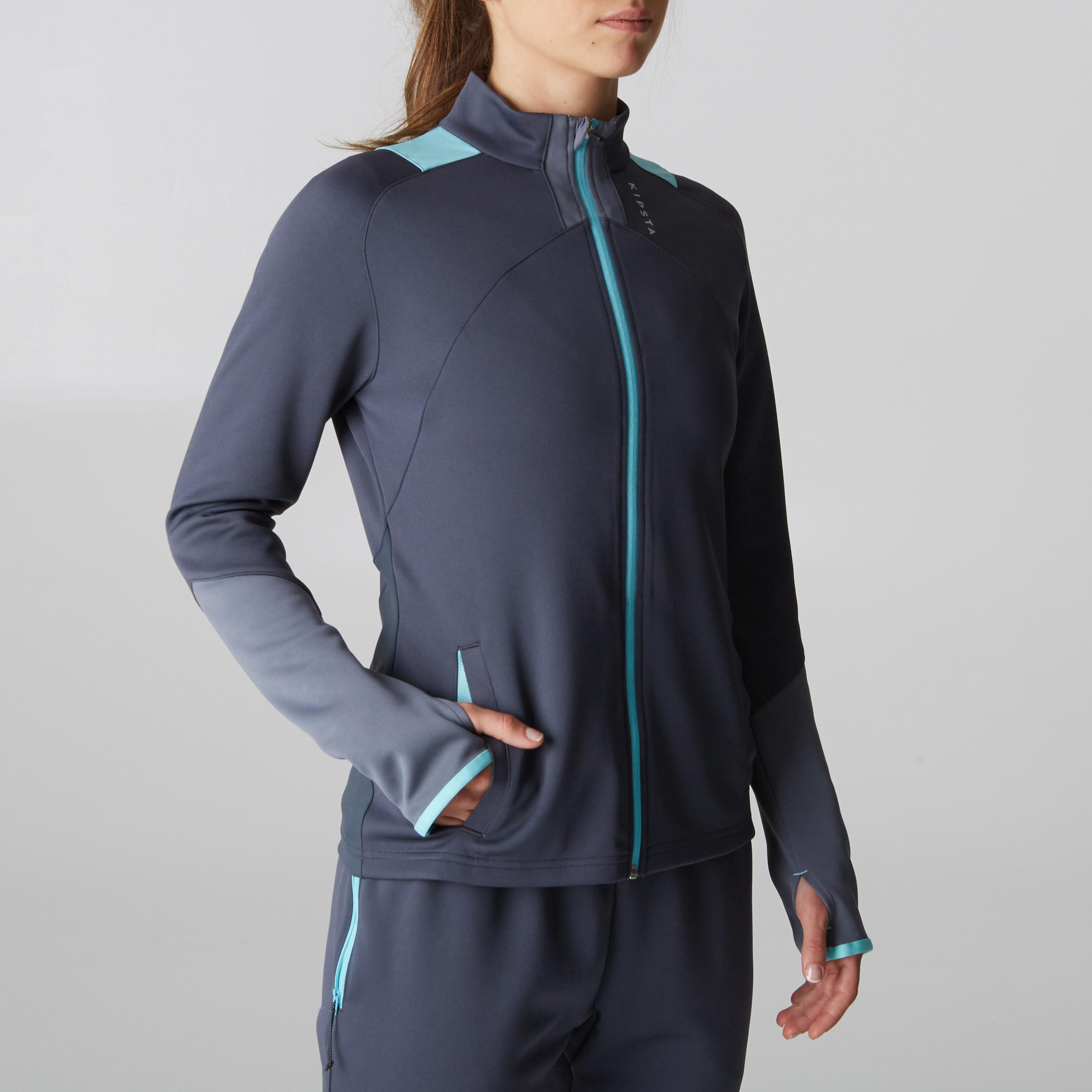 Casaco de treino de futebol mulher T500 cinza/ menta 5/17