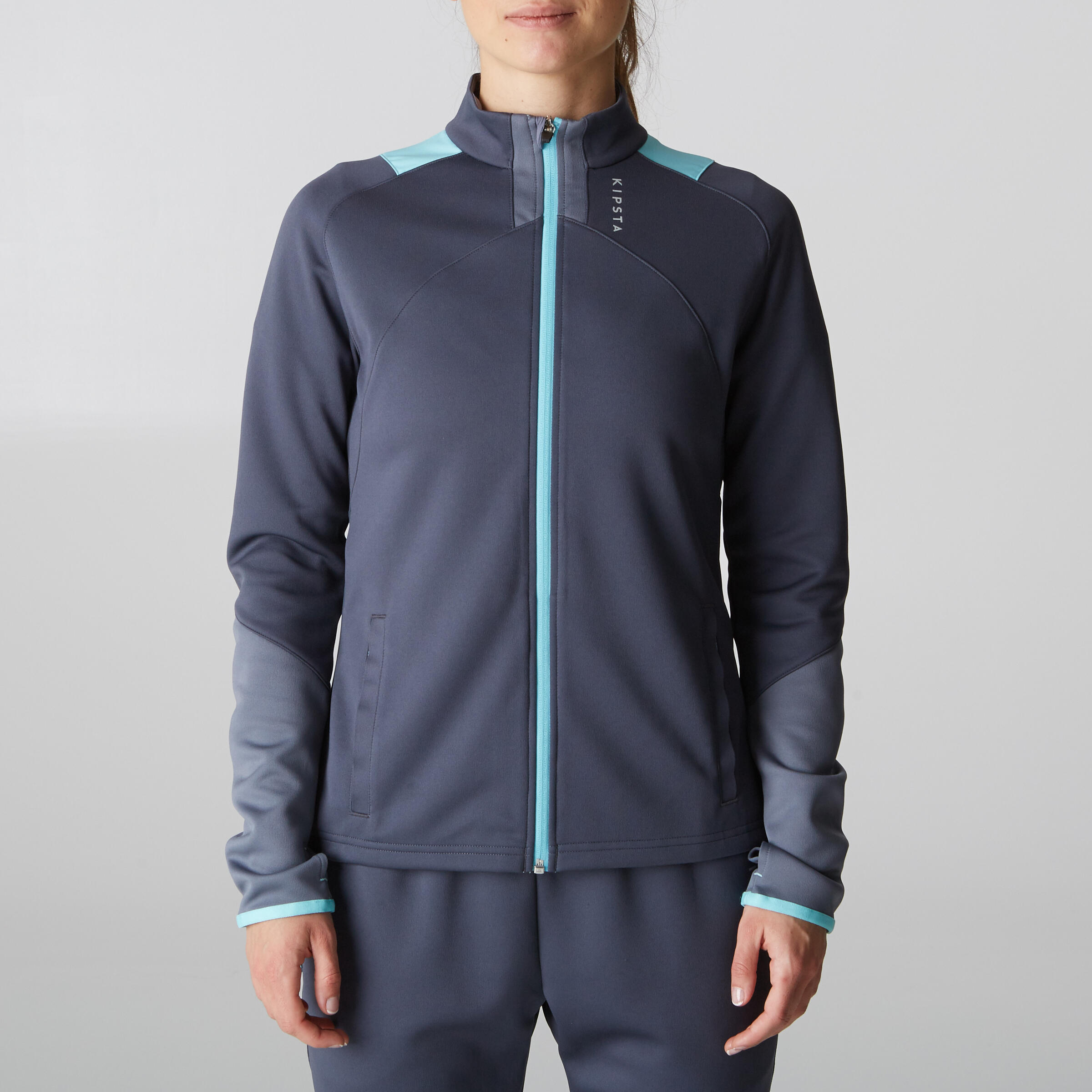 Casaco de treino de futebol mulher T500 cinza/ menta 2/17