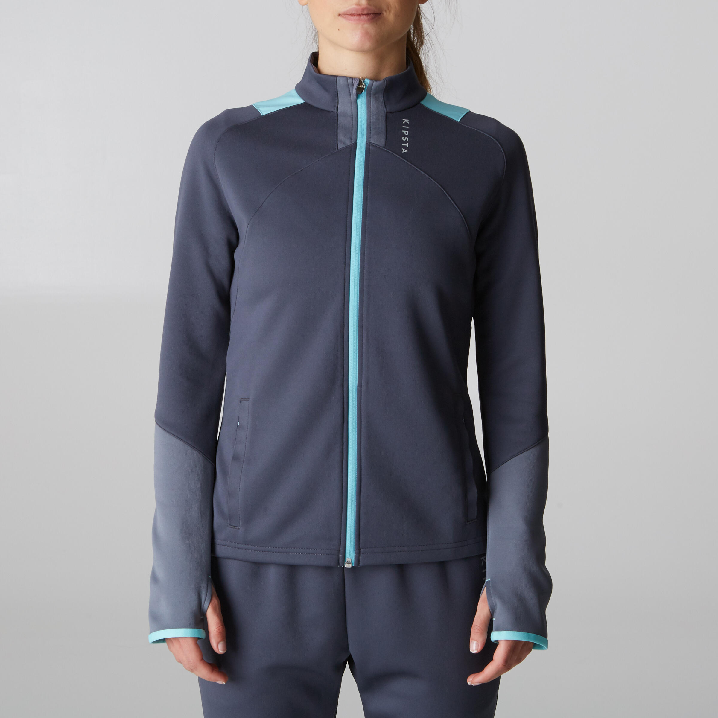 Chaqueta de entrenamiento de fútbol mujer T500 gris verde menta  2/12