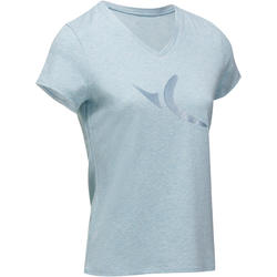 T-Shirt manches courtes Gym & Pilates femme bleu clair chiné