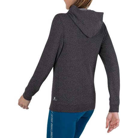 Sweat capuche Gym Pilates femme gris chin fonc Sweat capuche Gym Pilates femme gris chin fonc