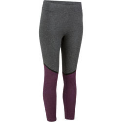 Legging 7/8 slim Gym & Pilates femme bicolore bordeaux gris FIT+