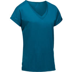 T-Shirt manches courtes Gym & Pilates femme bleu canard