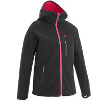 KIDS’ SOFTSHELL HIKING JACKET MH500 7-15 YEARS - BLACK AND PINK