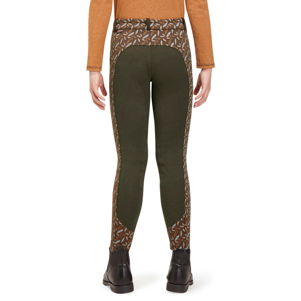 Women's Two-Tone Horse Riding Jodhpurs - Brown With Print