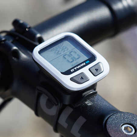 Cuentakilómetros bici con cable 5 funciones Btwin 100 blanco