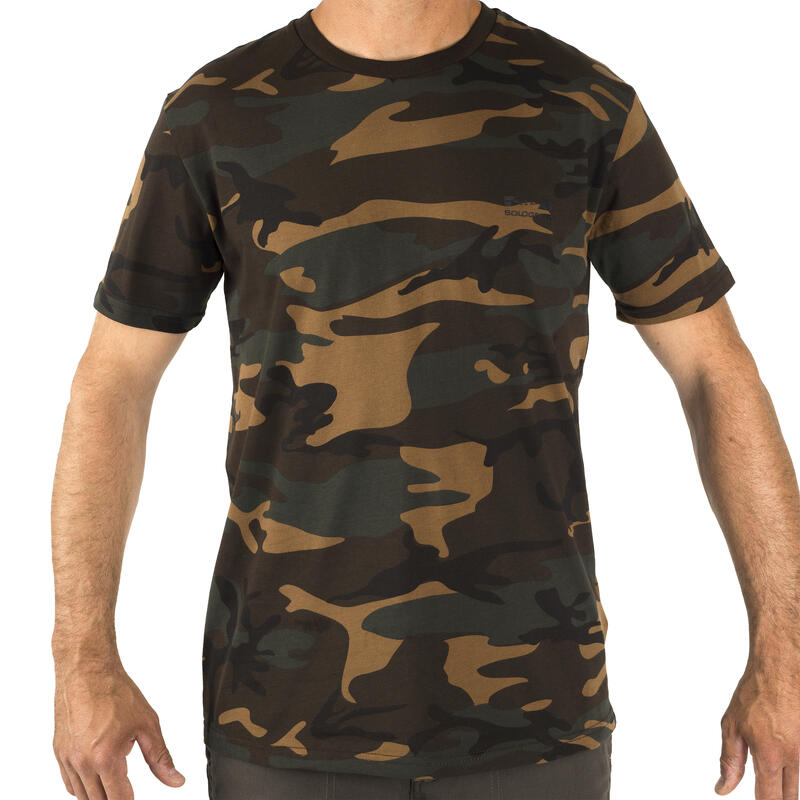 T-shirt manches courtes chasse 100 camouflage woodland vert