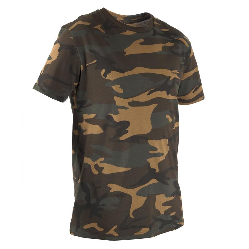 Camiseta Manga Corta Hombre Caza Solognac 100 Algodon Camuflaje Militar Verde